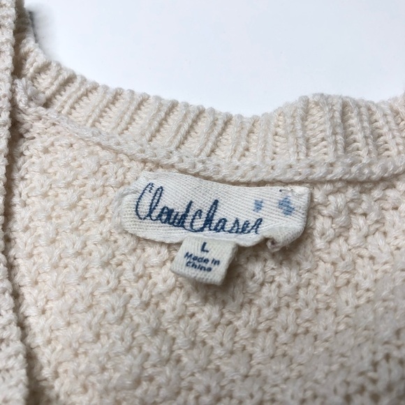 CLOUD CHASER Floral Flower Knit Lace Cream Scoop Neck Scooped Hem Sweater Top - Picture 2 of 16